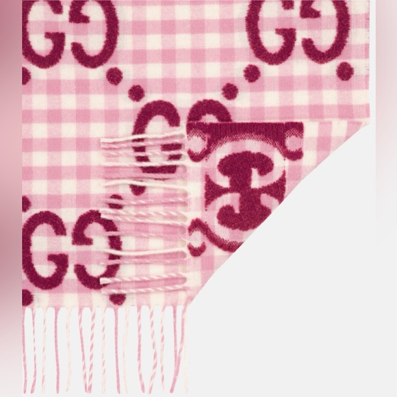 Gucci Pink Diamond Check Logo Scarf Roseate/Ivory - Picture 4 of 8